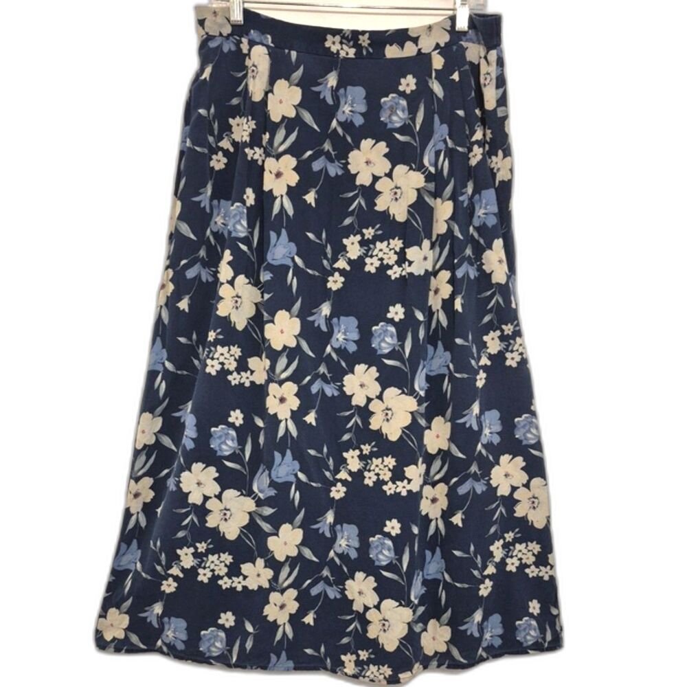 Talbots Floral Midi Skirt Size 16 (XL) 100% Silk Quiet Luxury Coquette A-Line